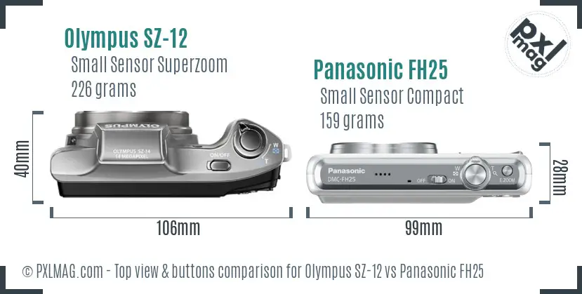 Olympus SZ-12 vs Panasonic FH25 top view buttons comparison