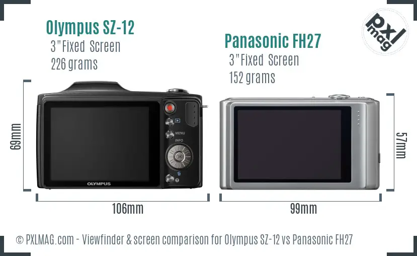 Olympus SZ-12 vs Panasonic FH27 Screen and Viewfinder comparison