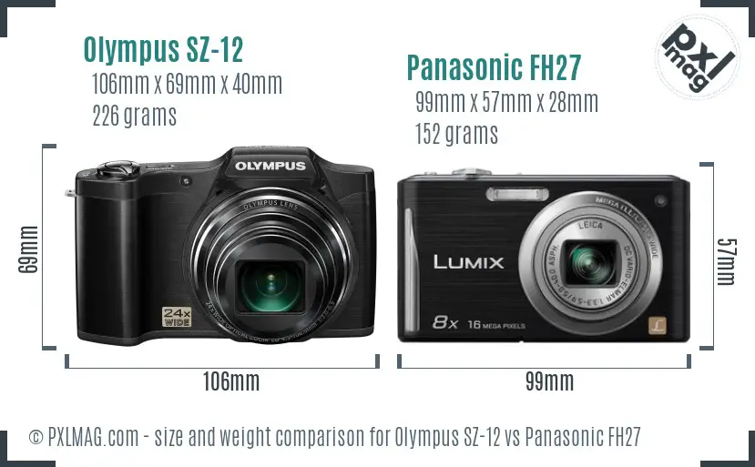 Olympus SZ-12 vs Panasonic FH27 size comparison