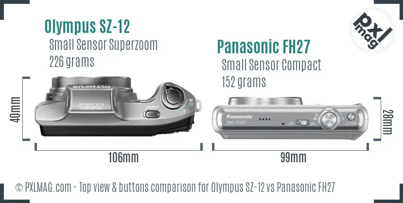 Olympus SZ-12 vs Panasonic FH27 top view buttons comparison