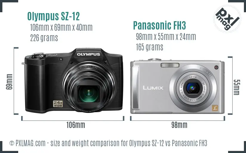Olympus SZ-12 vs Panasonic FH3 size comparison