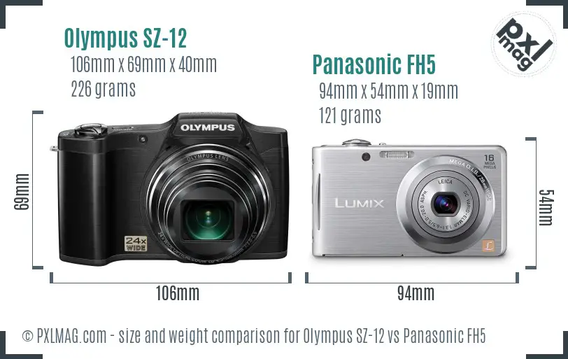 Olympus SZ-12 vs Panasonic FH5 size comparison