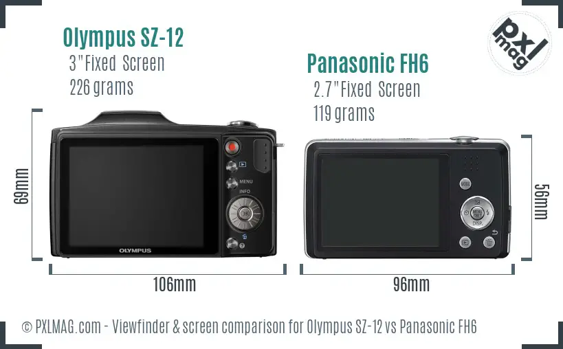 Olympus SZ-12 vs Panasonic FH6 Screen and Viewfinder comparison