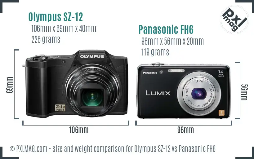 Olympus SZ-12 vs Panasonic FH6 size comparison