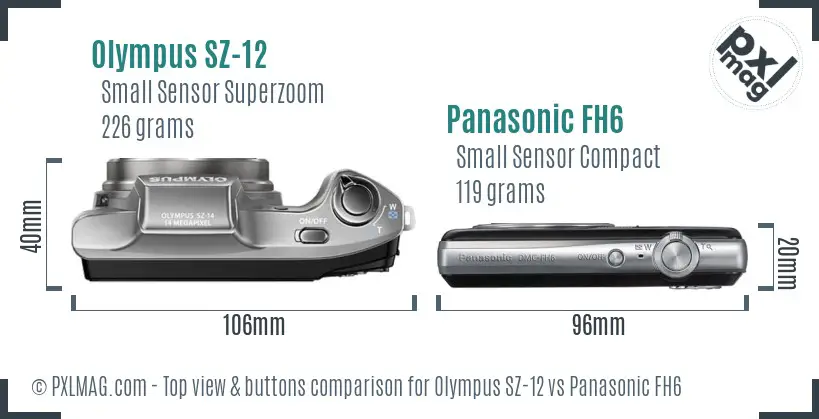 Olympus SZ-12 vs Panasonic FH6 top view buttons comparison