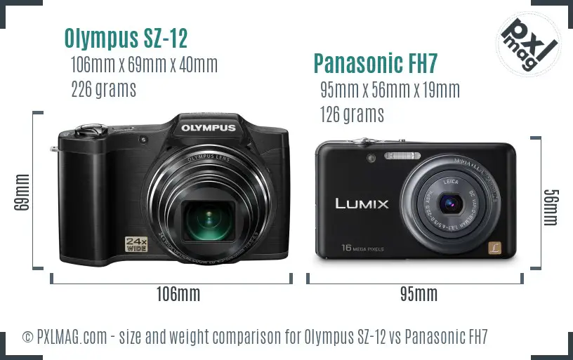 Olympus SZ-12 vs Panasonic FH7 size comparison