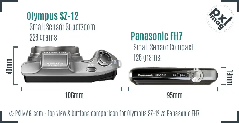 Olympus SZ-12 vs Panasonic FH7 top view buttons comparison