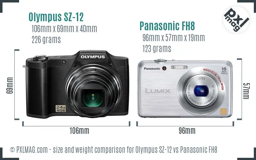 Olympus SZ-12 vs Panasonic FH8 size comparison