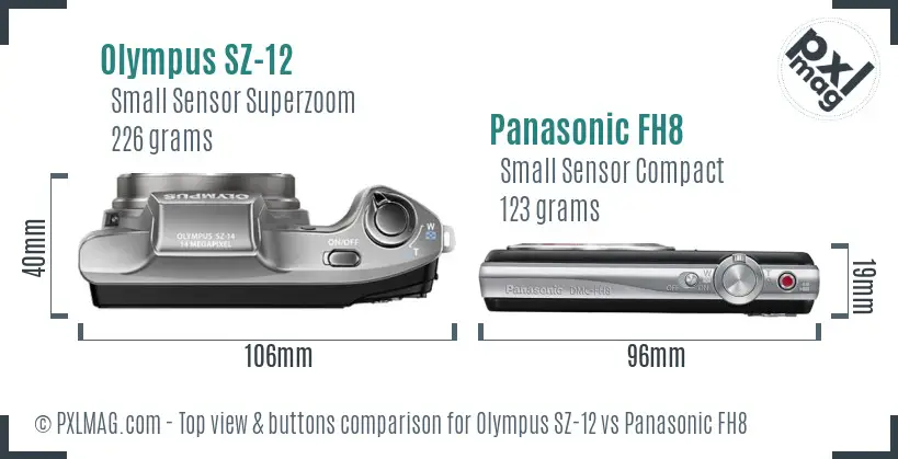 Olympus SZ-12 vs Panasonic FH8 top view buttons comparison