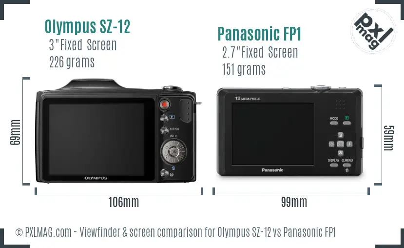 Olympus SZ-12 vs Panasonic FP1 Screen and Viewfinder comparison
