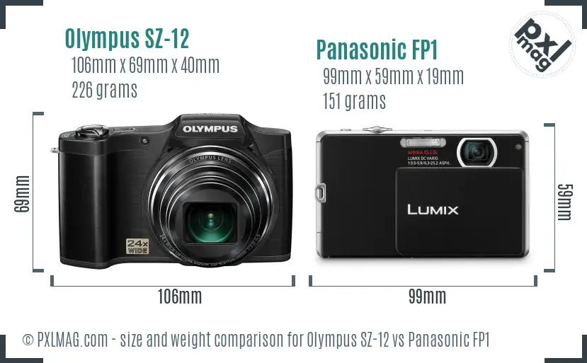 Olympus SZ-12 vs Panasonic FP1 size comparison