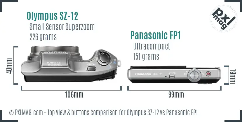 Olympus SZ-12 vs Panasonic FP1 top view buttons comparison
