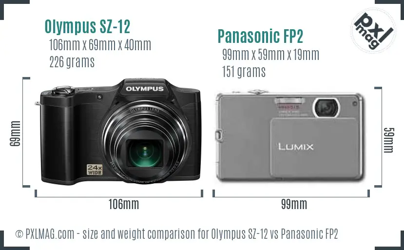 Olympus SZ-12 vs Panasonic FP2 size comparison