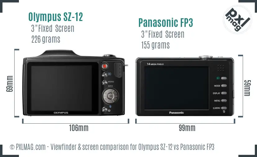 Olympus SZ-12 vs Panasonic FP3 Screen and Viewfinder comparison
