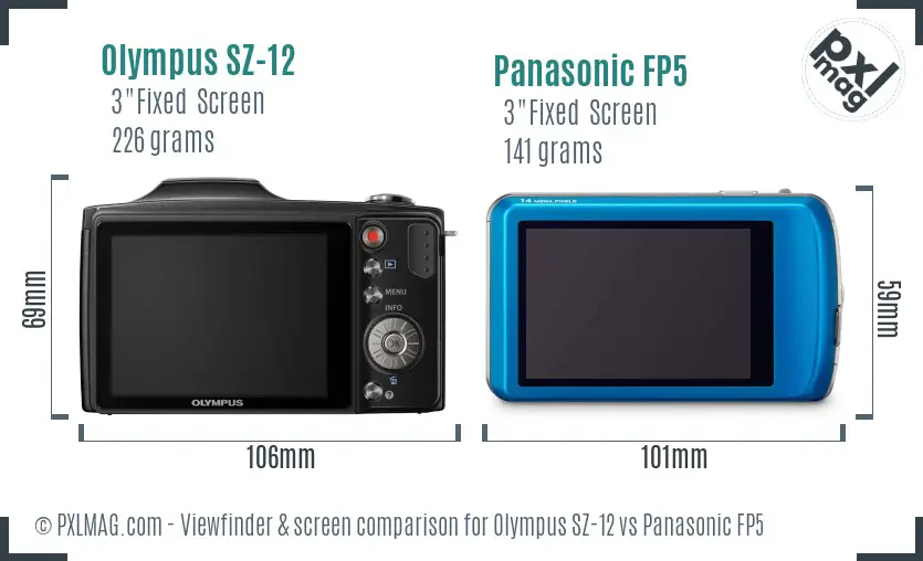 Olympus SZ-12 vs Panasonic FP5 Screen and Viewfinder comparison