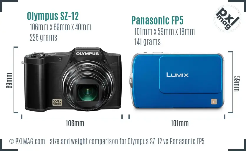 Olympus SZ-12 vs Panasonic FP5 size comparison