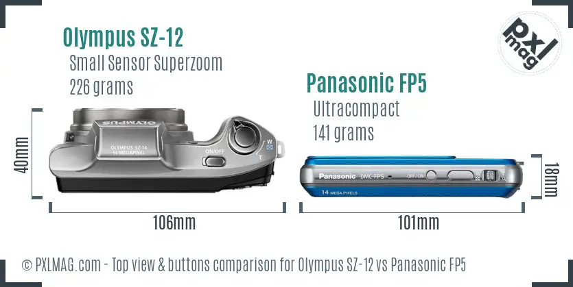 Olympus SZ-12 vs Panasonic FP5 top view buttons comparison