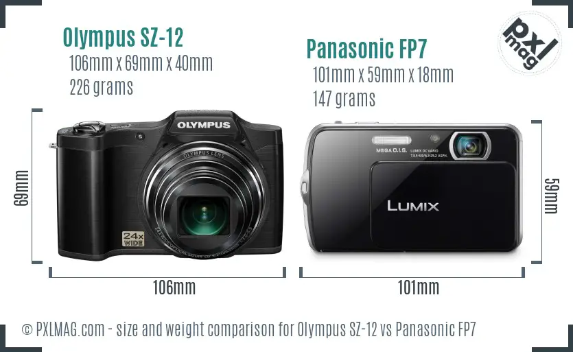 Olympus SZ-12 vs Panasonic FP7 size comparison