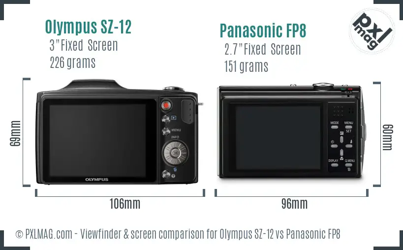 Olympus SZ-12 vs Panasonic FP8 Screen and Viewfinder comparison