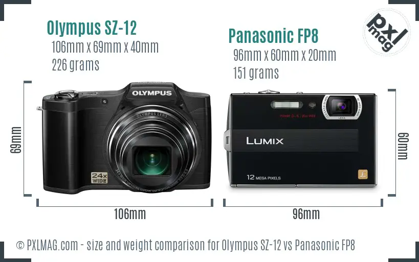 Olympus SZ-12 vs Panasonic FP8 size comparison