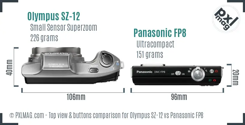 Olympus SZ-12 vs Panasonic FP8 top view buttons comparison