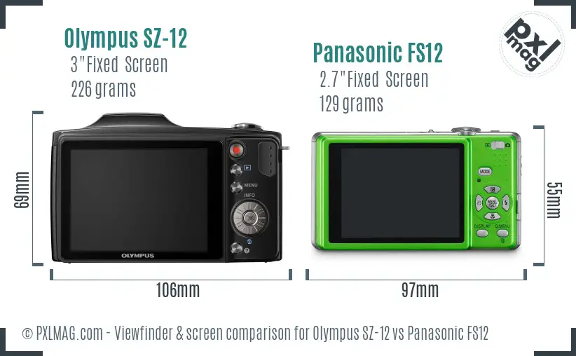 Olympus SZ-12 vs Panasonic FS12 Screen and Viewfinder comparison