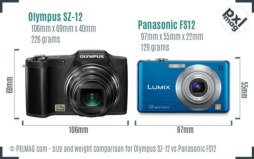 Olympus SZ-12 vs Panasonic FS12 size comparison