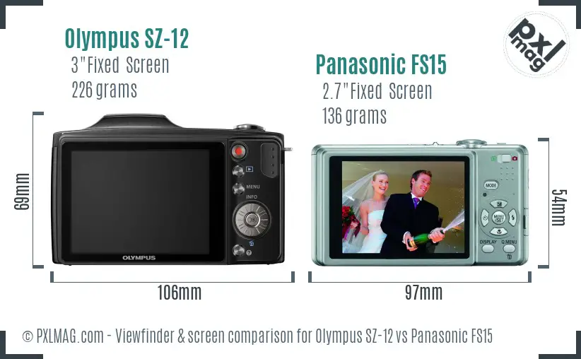 Olympus SZ-12 vs Panasonic FS15 Screen and Viewfinder comparison
