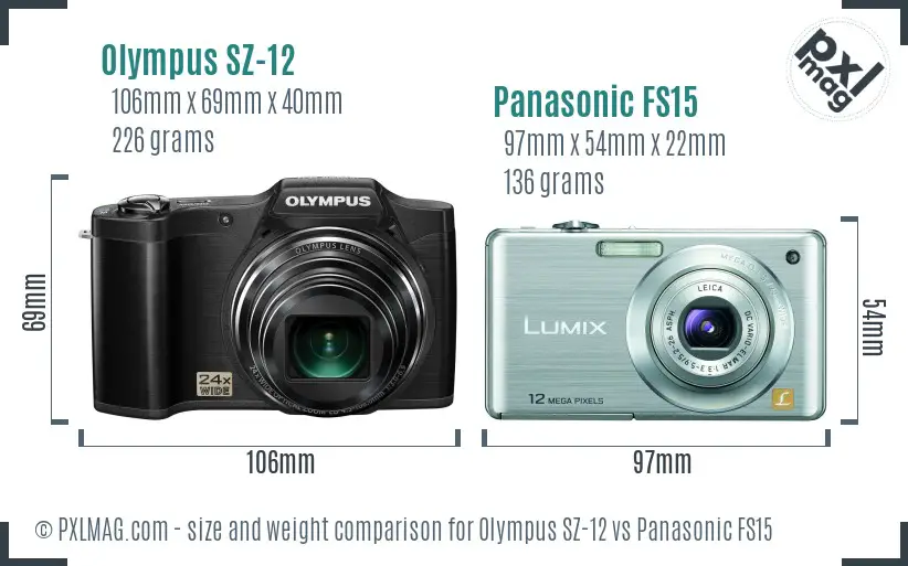 Olympus SZ-12 vs Panasonic FS15 size comparison