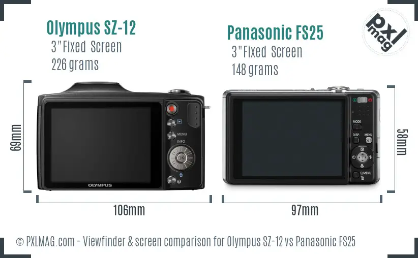 Olympus SZ-12 vs Panasonic FS25 Screen and Viewfinder comparison