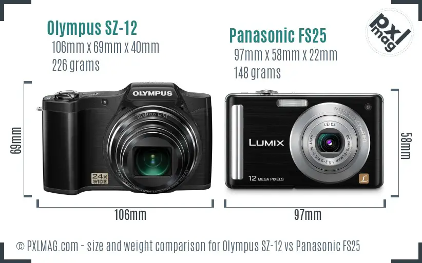 Olympus SZ-12 vs Panasonic FS25 size comparison