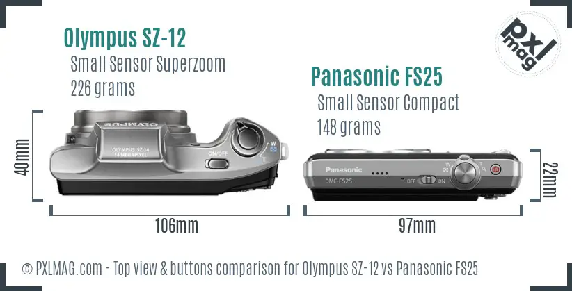 Olympus SZ-12 vs Panasonic FS25 top view buttons comparison