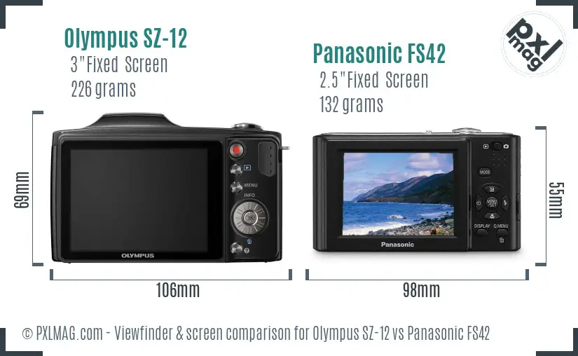 Olympus SZ-12 vs Panasonic FS42 Screen and Viewfinder comparison