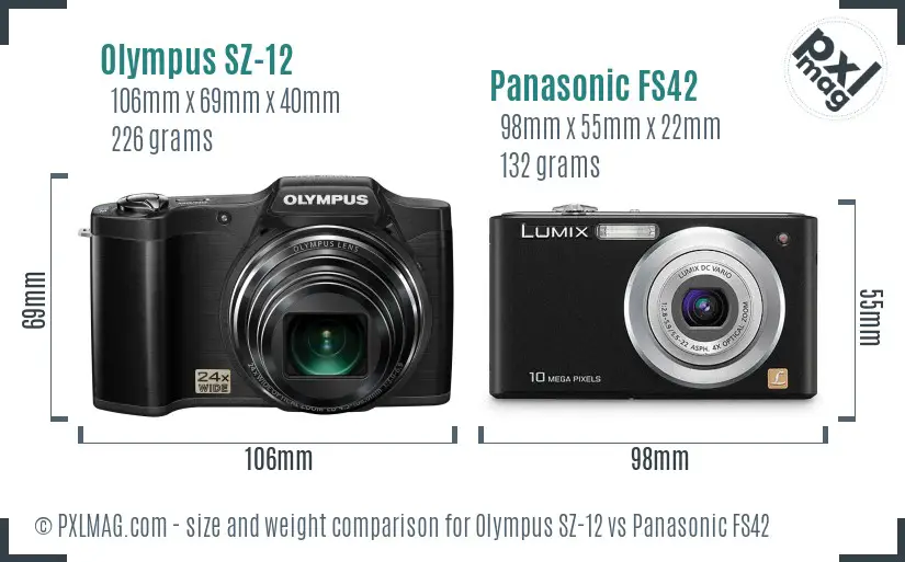 Olympus SZ-12 vs Panasonic FS42 size comparison
