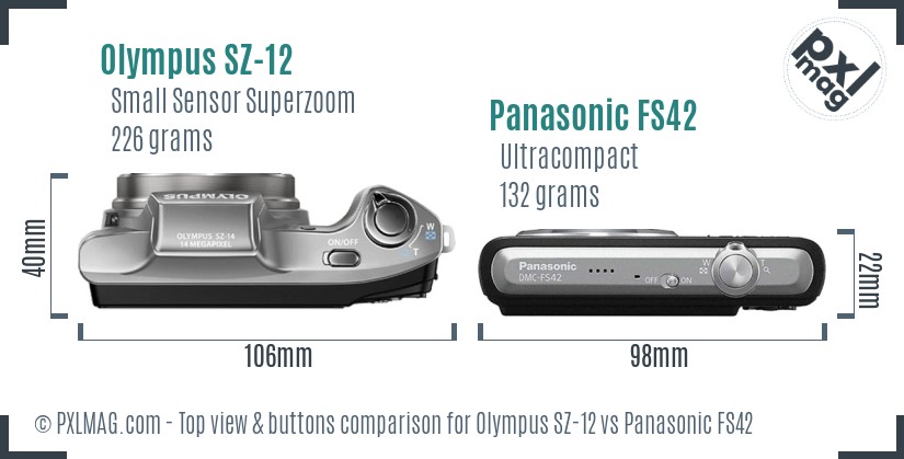 Olympus SZ-12 vs Panasonic FS42 top view buttons comparison