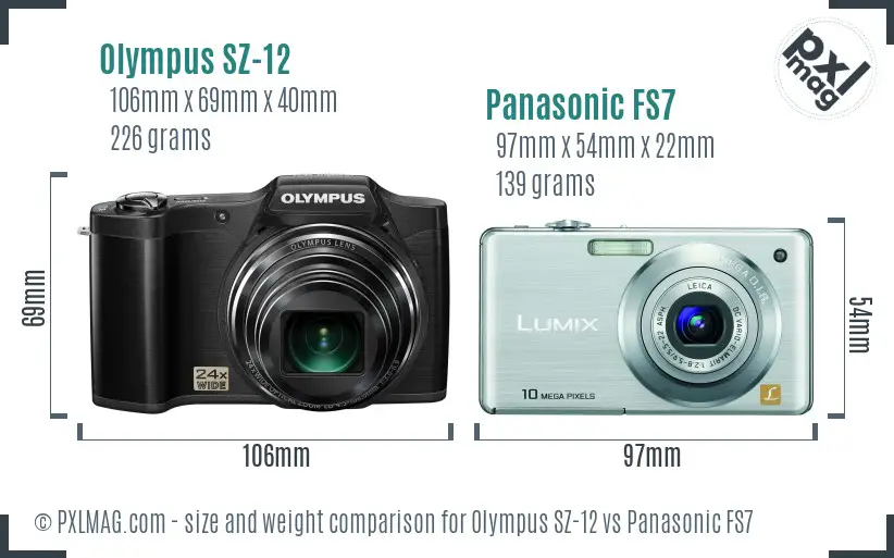 Olympus SZ-12 vs Panasonic FS7 size comparison