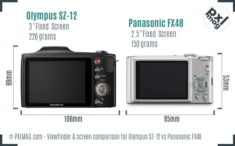 Olympus SZ-12 vs Panasonic FX48 Screen and Viewfinder comparison