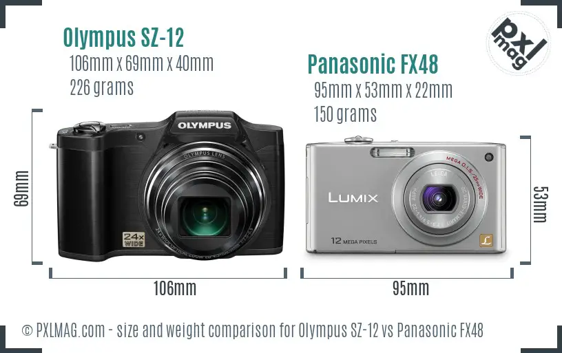 Olympus SZ-12 vs Panasonic FX48 size comparison