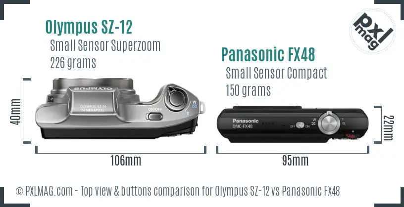 Olympus SZ-12 vs Panasonic FX48 top view buttons comparison