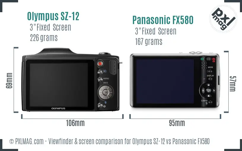 Olympus SZ-12 vs Panasonic FX580 Screen and Viewfinder comparison