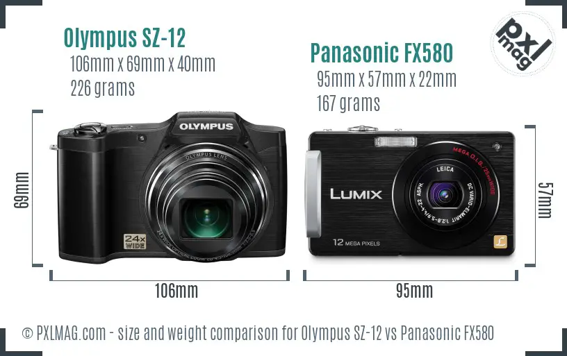 Olympus SZ-12 vs Panasonic FX580 size comparison