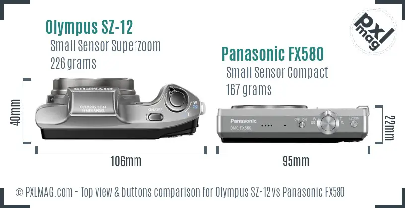 Olympus SZ-12 vs Panasonic FX580 top view buttons comparison