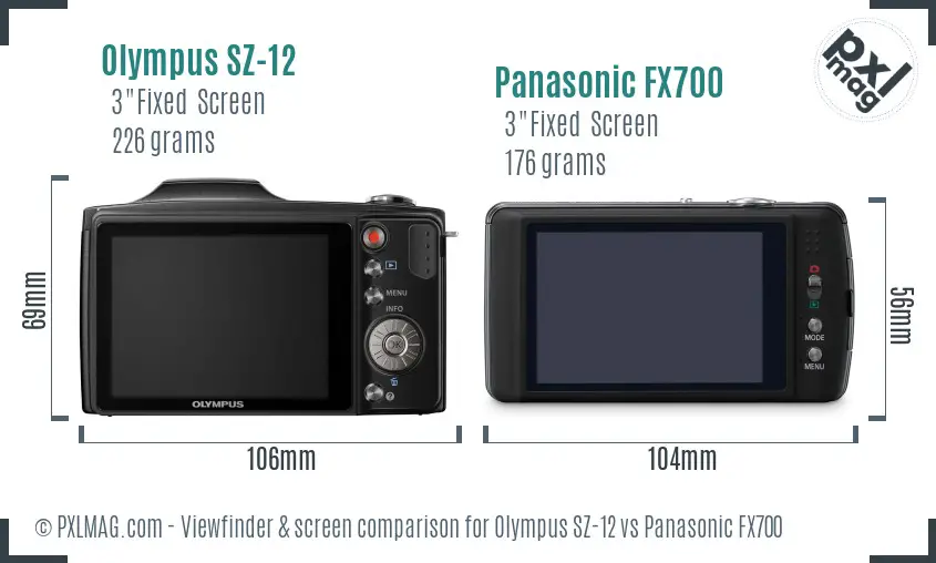 Olympus SZ-12 vs Panasonic FX700 Screen and Viewfinder comparison