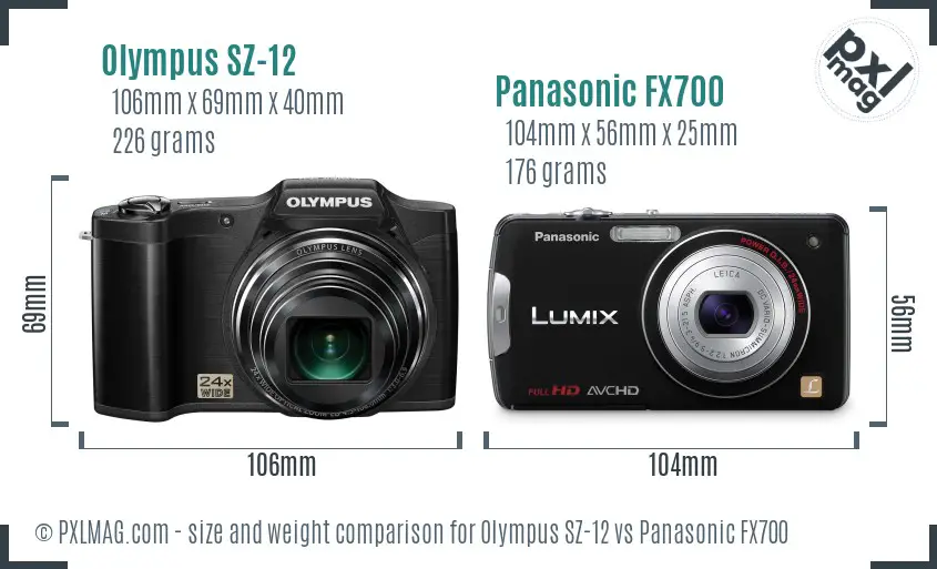 Olympus SZ-12 vs Panasonic FX700 size comparison