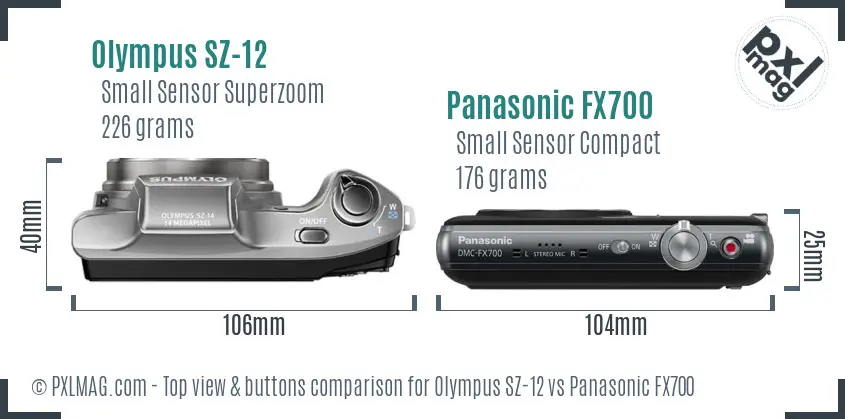 Olympus SZ-12 vs Panasonic FX700 top view buttons comparison