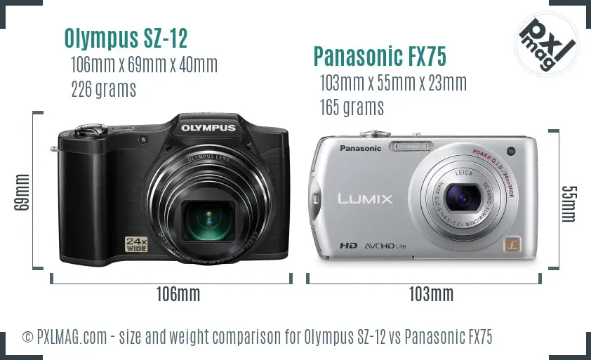 Olympus SZ-12 vs Panasonic FX75 size comparison