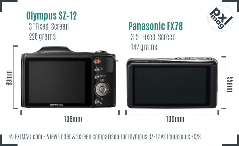 Olympus SZ-12 vs Panasonic FX78 Screen and Viewfinder comparison
