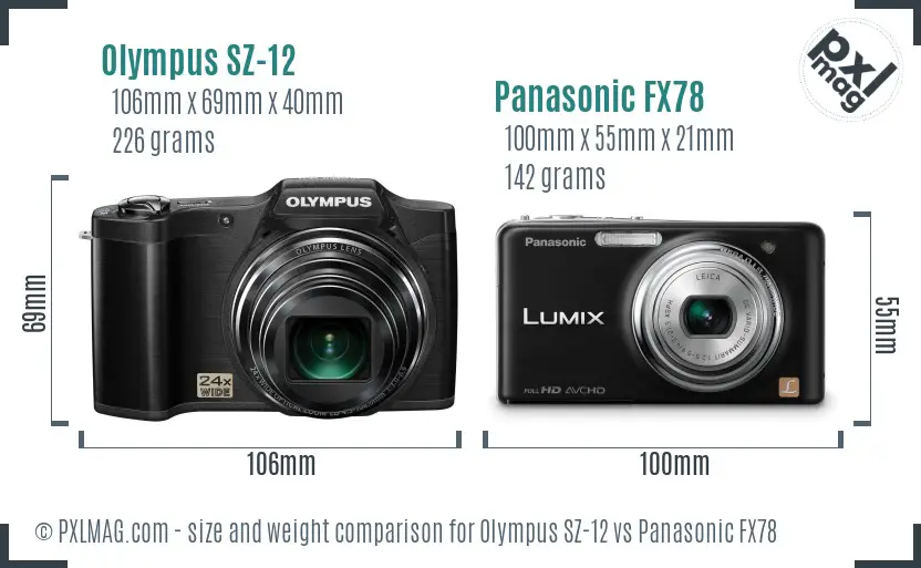 Olympus SZ-12 vs Panasonic FX78 size comparison