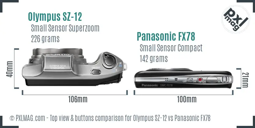 Olympus SZ-12 vs Panasonic FX78 top view buttons comparison
