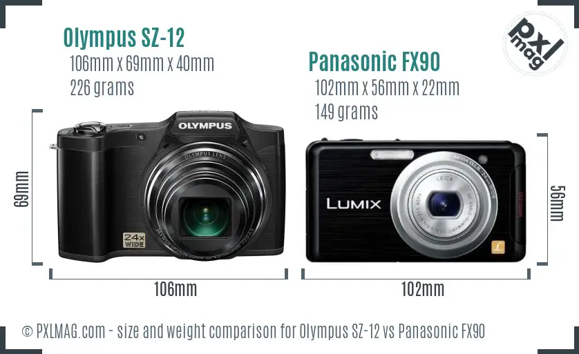 Olympus SZ-12 vs Panasonic FX90 size comparison Olympus SZ-12 vs Panasonic FX90 size comparison